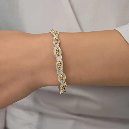 Lucky Life 925 Ayar Gumuss  İnci Kazaziye Örgü Bileklik