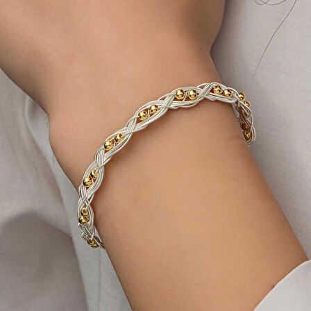 Lucky Life 925 Ayar Gumuss  İnci Kazaziye Örgü Bileklik