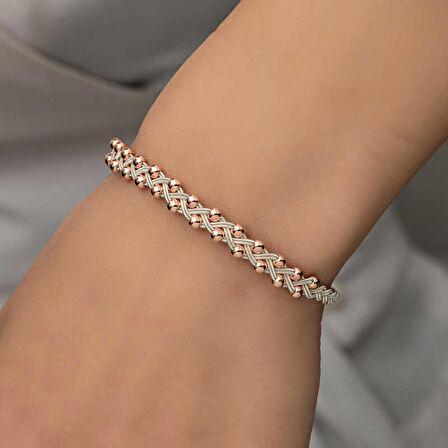 Gümüş İnci Kazaziye Örgü Bileklik