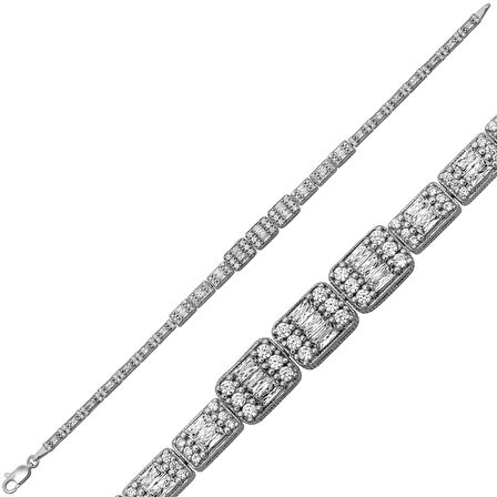 Gümüş Sıralı Baget Taşlı Su Yolu Kadın Bileklik