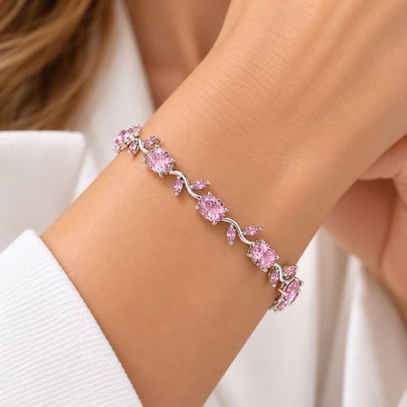 Gümüş Pembe Zirkon Taşlı Kadın Bileklik