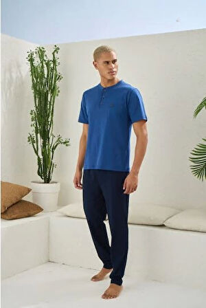 Erkek 2207 Erkek  Battal Midi Yaka Pijama Takım