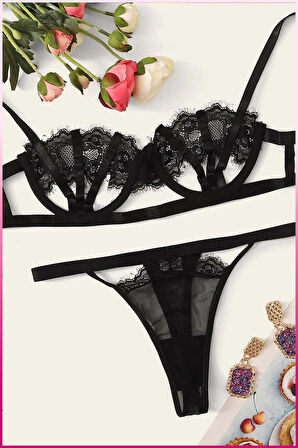 Kadın Siyah Midye Sütyen Takım