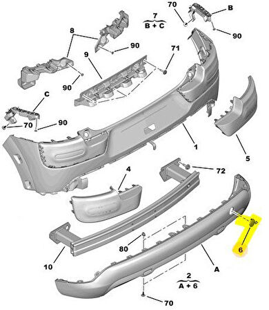 Citroen C4 Arka Tampon Çeki Kapak (2014-2017) 1.2 VTI, 1.6 HDI 9801688280