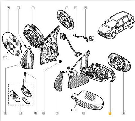 Renault Megane Scenic Kapi Aynasi Sol (1996-1999) 1.9, 2.0, 1.6 7700841655