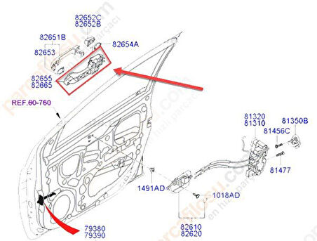 Hyundai İ20 Kapi Kolu Ön Diş (2008-2015) 1.4, 1.2, 1.4 CRDI, 1.1 CRDİ 826651J000