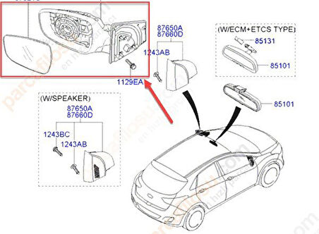 Hyundai İ30 Kapi Aynasi Sağ (2011-2016) 1.6, 1.6 GDI, 1.6 CRDI 87620A6060