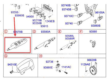 Hyundai Tucson Düğme Kapi Ön Cam (2004-2010) 2.0, 2.0 CRDI 935702E250Z9