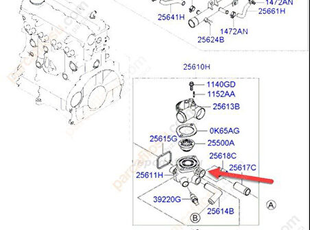 Hyundai Accent Termostat Alt Gövde (2011-2017) 1.6 CRDI 256112A100