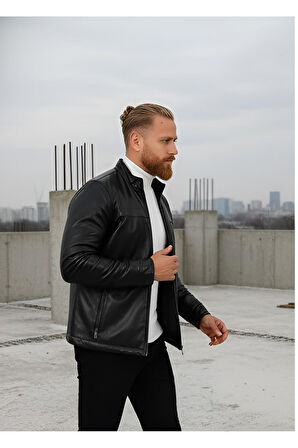 DİK YAKA PREMİUM ERKEK DERİ MONT