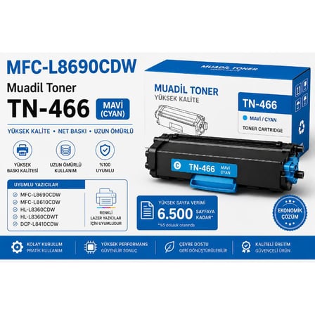 Brother UYUMLU TN-466C Mavi Toner  - HL-L8360CDW - MFC-L8690CDW