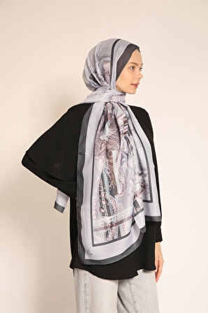Gri Siyah Soft Pembe Desenli Şal | Modern ve Zarif Paisley Detaylı