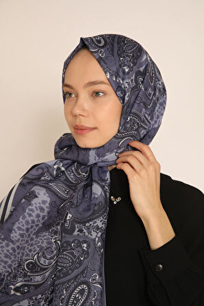 Mor Lacivert Desenli Soft Şal | Modern Paisley Motifli İpek Görünümlü