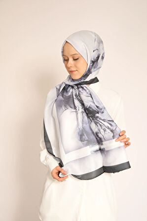 Yeni Sezon Kadın Soft Şal | Antrasit Çerçeveli Soft Gri Mermer Desen