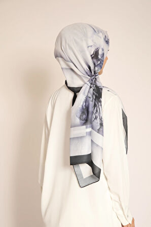 Yeni Sezon Kadın Soft Şal | Antrasit Çerçeveli Soft Gri Mermer Desen