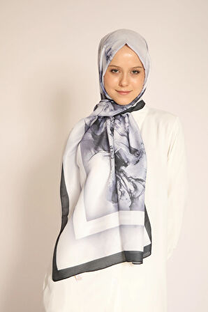 Yeni Sezon Kadın Soft Şal | Antrasit Çerçeveli Soft Gri Mermer Desen