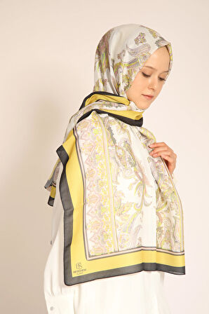 Pastel Renklerde Barok Desenli Soft Şal | Sarı, Gri ve Yeşil Detaylı