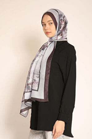 Gri ve Kahverengi Desenli Soft Şal | Soft Tonlarda Modern Desen
