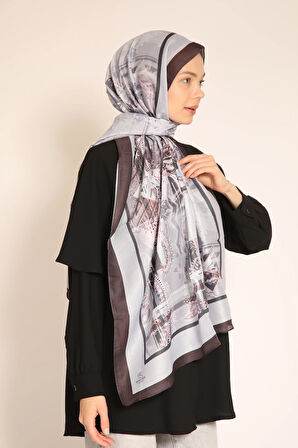 Gri ve Kahverengi Desenli Soft Şal | Soft Tonlarda Modern Desen
