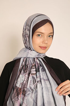 Gri ve Kahverengi Desenli Soft Şal | Soft Tonlarda Modern Desen
