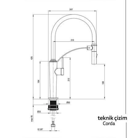 Deante CORDA D72M Mutfak Bataryası, Hareketli Başlık, Flex Model, Titanyum Renk