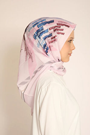 Pembe Renkli Soyut Desenli Kadın Soft Eşarp – İlkbahar Yaz Uyumlu Modern Desen Soft Eşarp