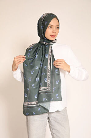 Desenli Yaprak MotifliLacivert Soft Kumaş Şal – Modern ve Şık Dokunuş