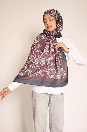 Bordo Kahverengi Beyaz Desenli Şal – Paisley Motifli Şık ve Modern Tasarım
