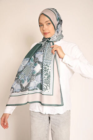 Yeşil-Mavi Barok Desenli Soft Şal – Zarif ve Modern Dokunuş