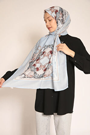 Bebe Mavi Zincir ve Barok Desenli Soft Şal – Zarif ve Modern Dokunuş