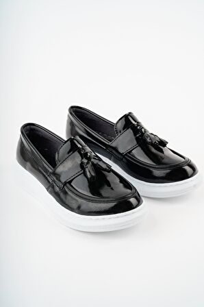 Püsküllü Siyah Rugan Erkek Çocuk Ayakkabı