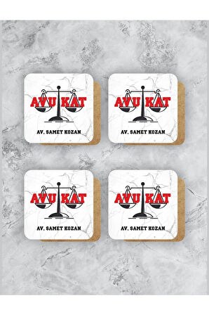 Kişiye Özel Avukat Tasarımlı Ahşap Bardak Altlığı 4'lü Set (9 X9CM)