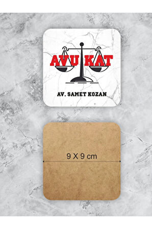 Kişiye Özel Avukat Tasarımlı Ahşap Bardak Altlığı 4'lü Set (9 X9CM)