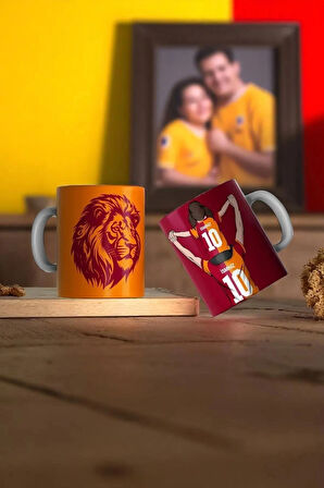 Porselen Sarı Kırmızı Aslan Kişiye Özel Taraftar Baskılı Kupa Bardak-baba Kız İsimli