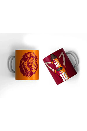Porselen Sarı Kırmızı Aslan Kişiye Özel Taraftar Baskılı Kupa Bardak-baba Kız İsimli