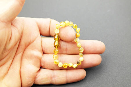 Fosilli  Damla Kehribar Bebek Bileklik