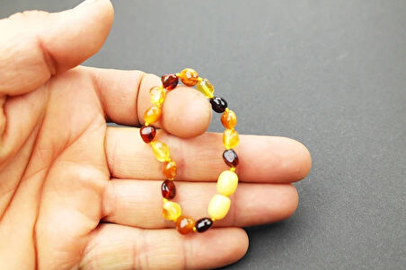 Gökkuşağı Renkli Doğal Kesim Damla Kehribar Bebek Bileklik