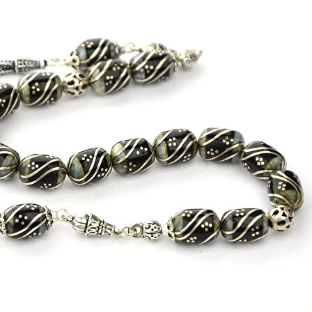 Oltu Taşı ve Galalith Çift Çeşmi Bülbül İşleme Kapsül Kesim Zaza Tespih