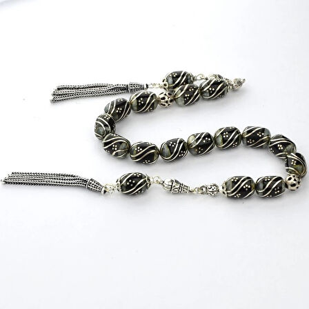 Oltu Taşı ve Galalith Çift Çeşmi Bülbül İşleme Kapsül Kesim Zaza Tespih