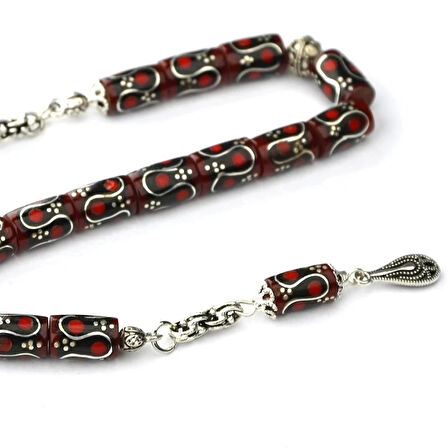 Kesme Model Dalga Kırmızı Mine İşleme Zaza Tespih