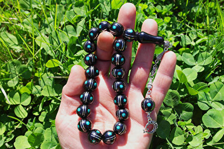 Maskot Yeşil Firuze Karpuz İşlemeli Oltu Sıkma Tespih