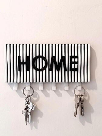 Dalgalı Home Yazılı Duvar Askılı Anahtarlık - Anahtarlık Askısı (22X10 CM)