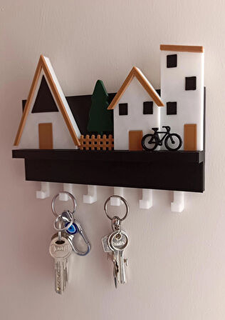 Minik Evler V2 Anahtarlık-Duvar Askılı Anahtarlık - Anahtarlık Askısı-Duvar Anahtarlığı (22X17 CM)