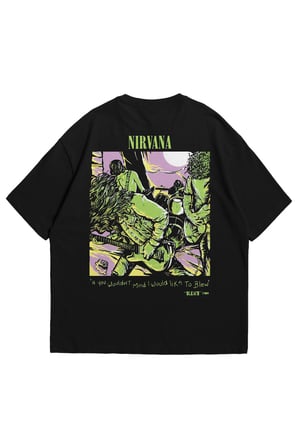 Kadın Erkek Siyah Blew Nirvana Baskılı Oversize Bisiklet Yaka Kısa Kollu T-Shirt