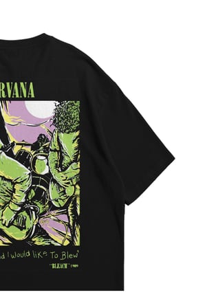 Kadın Erkek Siyah Blew Nirvana Baskılı Oversize Bisiklet Yaka Kısa Kollu T-Shirt