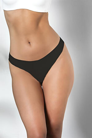 3'lü Paket Dikişsiz, İz Yapmaz, Lazer Kesim, String Külot Siyah (brf21262)