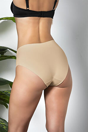 3'lü Paket Dikişsiz, İz Yapmaz, Lazer Kesim, Yüksek Bel Slip Külot Cappucino (brf21263)