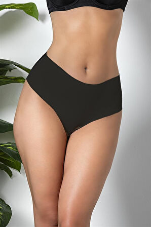 3'lü Paket Dikişsiz, İz Yapmaz, Lazer Kesim, Yüksek Bel Slip Külot Siyah (brf21263)