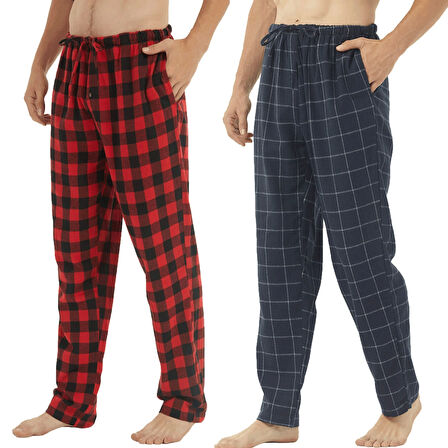 Pijalüx Erkek  Kareli Poplin Cepli Alt Pijama