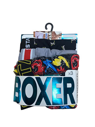Star 105 Desenli Jakar Erkek  3'lü Kemer Boxer